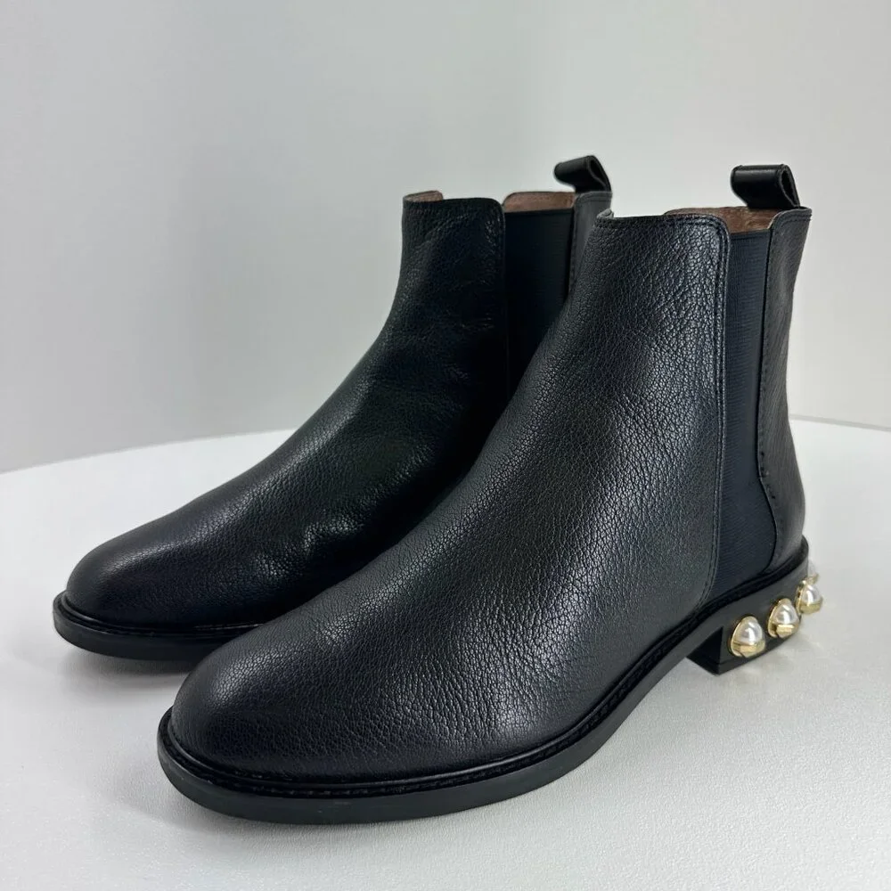 Louise et Cie Valtina Pearl Heel Chelsea Boots Women US 9M Pebbled Leather Black - Picture 4 of 13